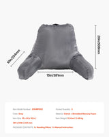 VEVOR Reading Pillow, Large Size Bed Pillow with Shredded Memory Foam, Back Pillow with 3 Pockets and Washable Short Velvet Cloth, Top with Handle, for Watching TV, Reading, Gaming, Resting, Grey - Close-Up Angle