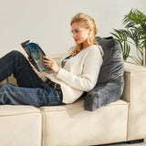Reading Pillow, Large Size Bed Pillow with Shredded Memory Foam, Back Pillow with 3 Pockets and Washable Short Velvet Cloth, Top with Handle, for Watching TV, Reading, Gaming, Resting, Grey