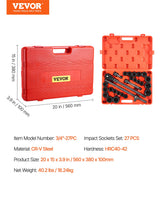 Impact Socket Set 3/4 Inches 27 Piece SAE 7/8 to 2 Inches and Metric 22 to 50 mm - Close-Up Angle