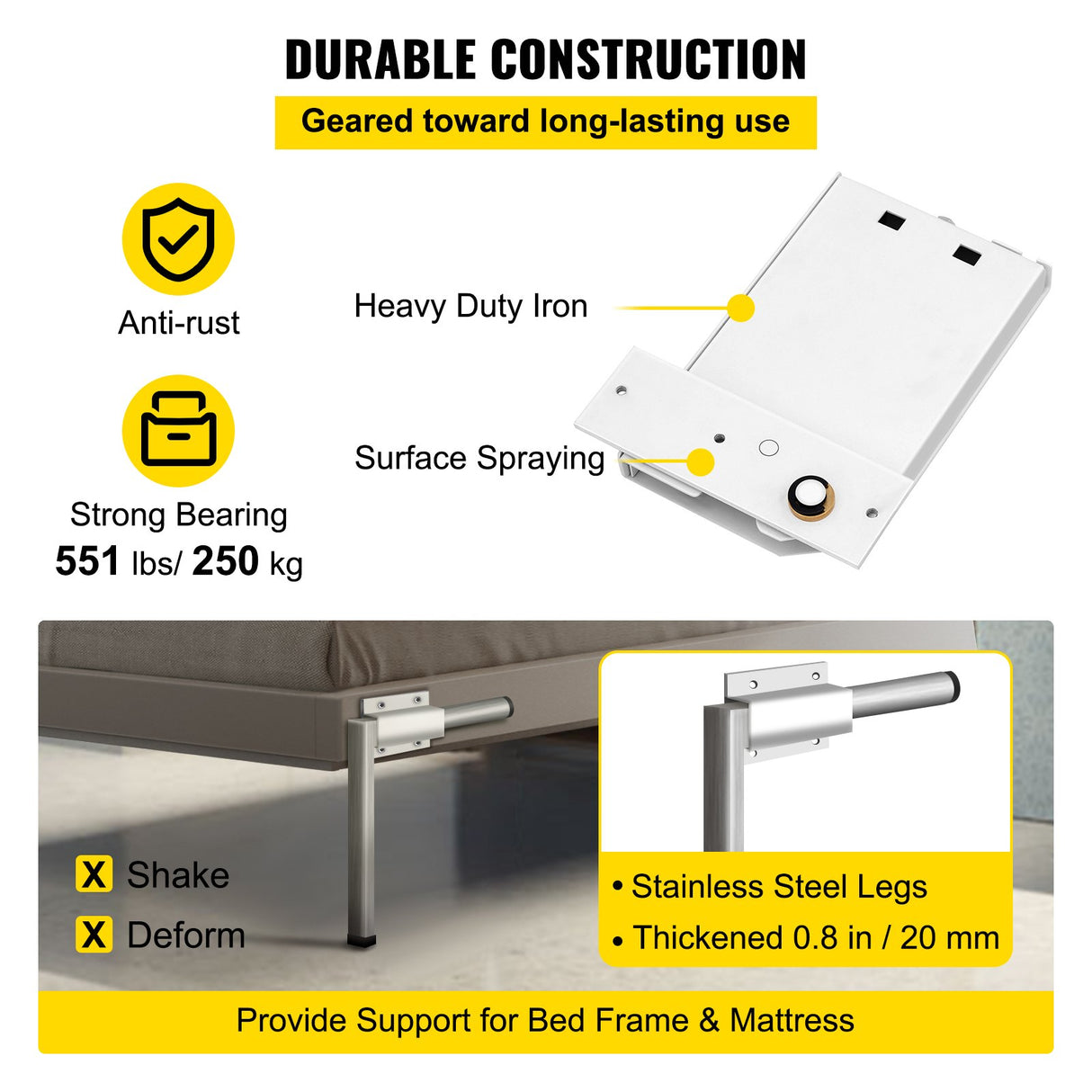 VEVOR DIY Murphy Bed Springs Mechanism Hardware Kit Horizontal for Twin Size Bed