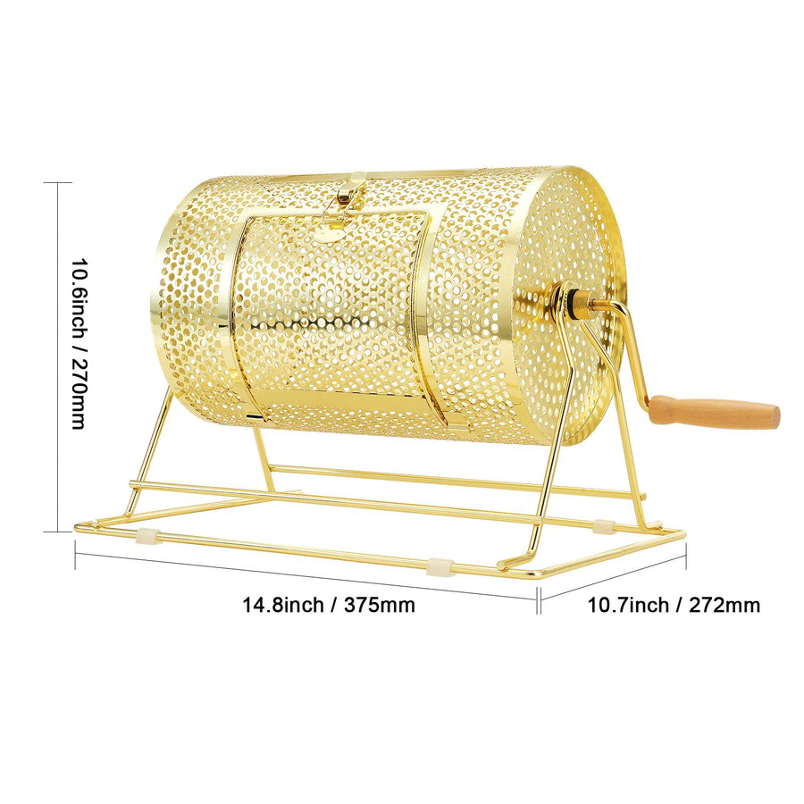 Raffle Drum, 11.6 x Ø7.48 inch Brass Plated Raffle Ticket Spinning Cage, Holds 2500 Tickets or 100 Ping Pong Balls, Metal Lottery Spinning Drawing with Wooden Turning Handle, for Bingo Ballot Pa