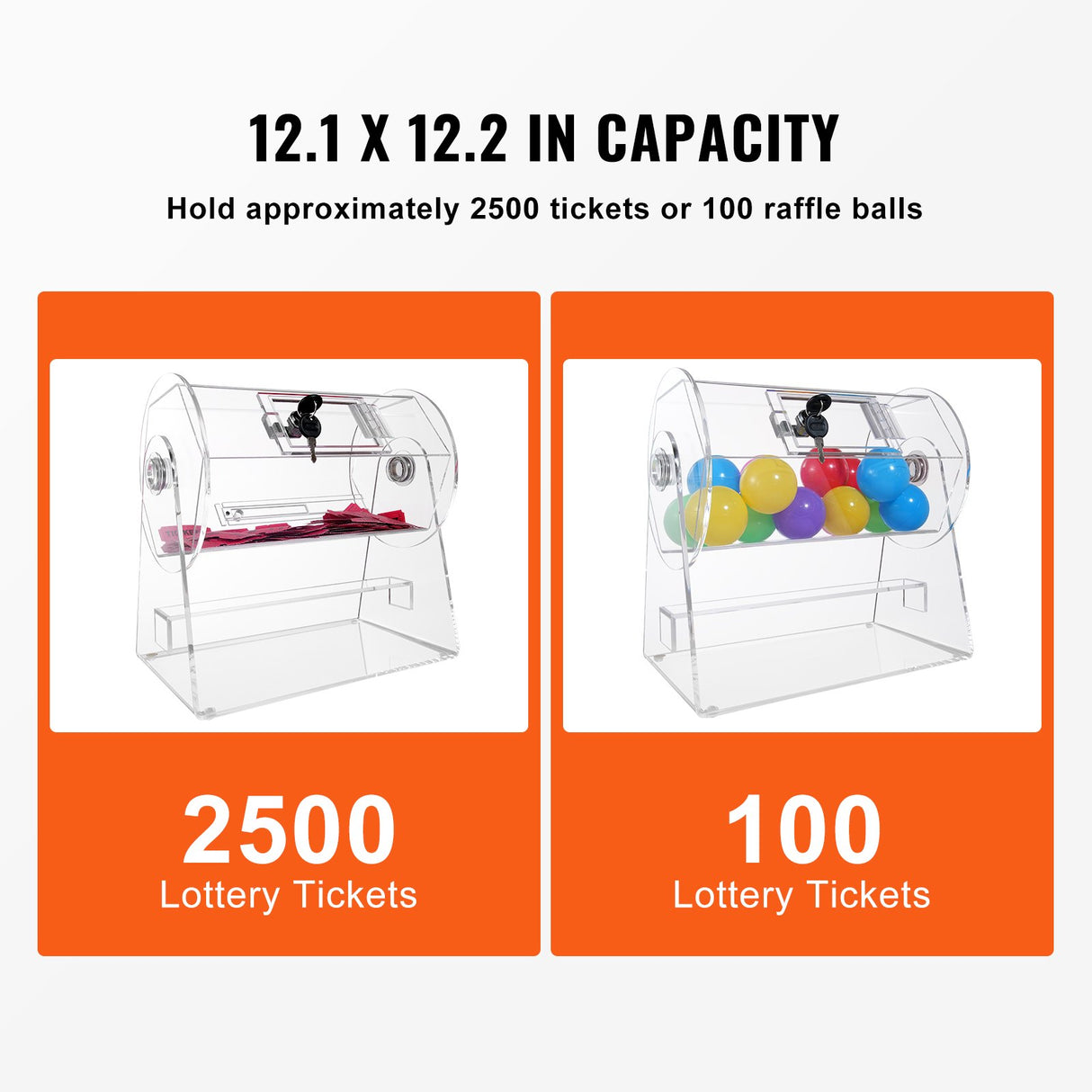 VEVOR Acrylic Raffle Drum, Holds 2500 Tickets or 100 Raffle Balls, Professional Raffle Ticket Spinni
