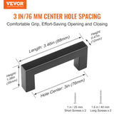 VEVOR 10 Pack Cabinet Pulls, 3in / 76mm Center to Center Slim Square Kitchen Cabinet Drawer, Stainless Steel Modern Kitchen Cupboard Door Handles for Kitchen Bathroom Bar Hardware Matte Black - Front View