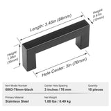 VEVOR 10 Pack Cabinet Pulls, 3in / 76mm Center to Center Slim Square Kitchen Cabinet Drawer, Stainless Steel Modern Kitchen Cupboard Door Handles for Kitchen Bathroom Bar Hardware Matte Black - Close-Up Angle