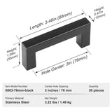 VEVOR 30 Pack Cabinet Pulls, 3in / 76mm Center to Center Slim Square Kitchen Cabinet Drawer, Stainless Steel Modern Kitchen Cupboard Door Handles for Kitchen Bathroom Bar Hardware Matte Black - Close-Up Angle