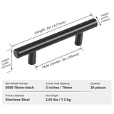 VEVOR 30 Pack Cabinet Pulls, 3in / 76mm Center to Center Slim Kitchen Cabinet Drawer, Stainless Steel Modern Kitchen Cupboard Door Handles for Kitchen Bathroom Bar Hardware Matte Black - Rear View