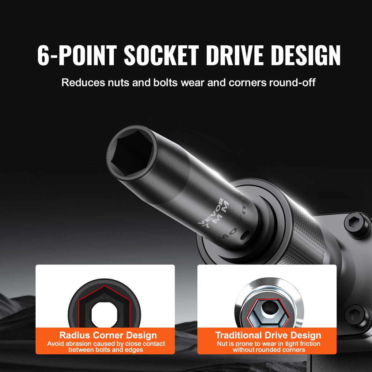 VEVOR 1/2" Drive Impact Socket Set, 11 Piece Deep Socket Set SAE 3/8"-1", 6 Point CR-V Alloy Steel for Auto Repair, Easy-to-Read Size Markings, Rugged