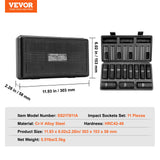 VEVOR 1/2" Drive Impact Socket Set, 11 Piece Deep Socket Set SAE 3/8"-1", 6 Point CR-V Alloy Steel for Auto Repair, Easy-to-Read Size Markings, Rugged