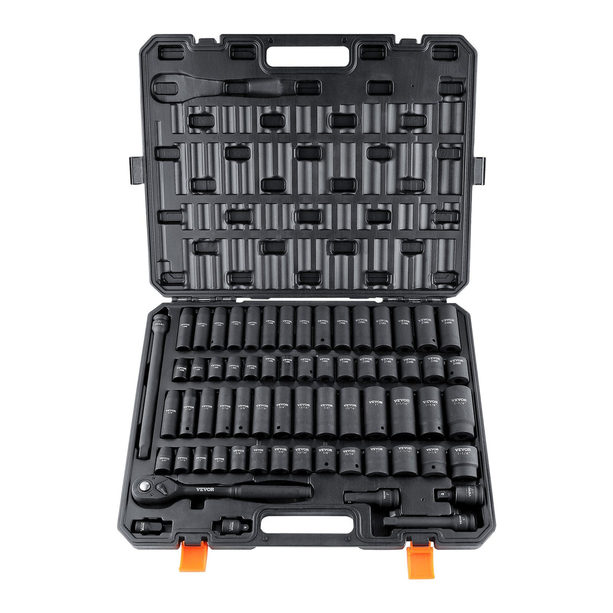 VEVOR 1/2" Drive Impact Socket Set, 65 Piece Socket Set SAE 3/8" to 1-1/4" and Metric 10-24mm, 6 Point Cr-V Alloy Steel for Auto Repair, Rugged