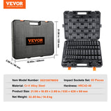 VEVOR 1/2" Drive Impact Socket Set, 65 Piece Socket Set SAE 3/8" to 1-1/4" and Metric 10-24mm, 6 Point Cr-V Alloy Steel for Auto Repair, Rugged