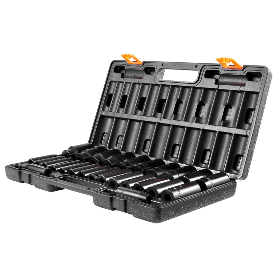 Impact Sockets Set 1/2 Inch Drive 26 PCS Metric 10mm - 36mm Deep 6-Point Set