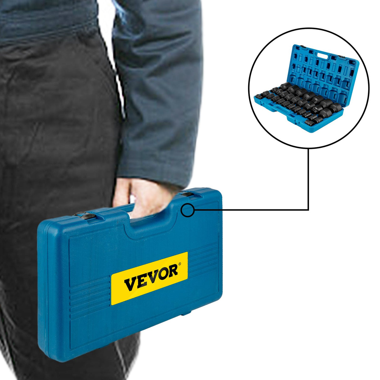 VEVOR Impact Socket Set 3/4 Inches 29 Piece Impact Sockets, 6-Point Sockets, Rugged Construction, CR-M0, 3/4 Inches Drive Socket Set Impact SAE 3/4