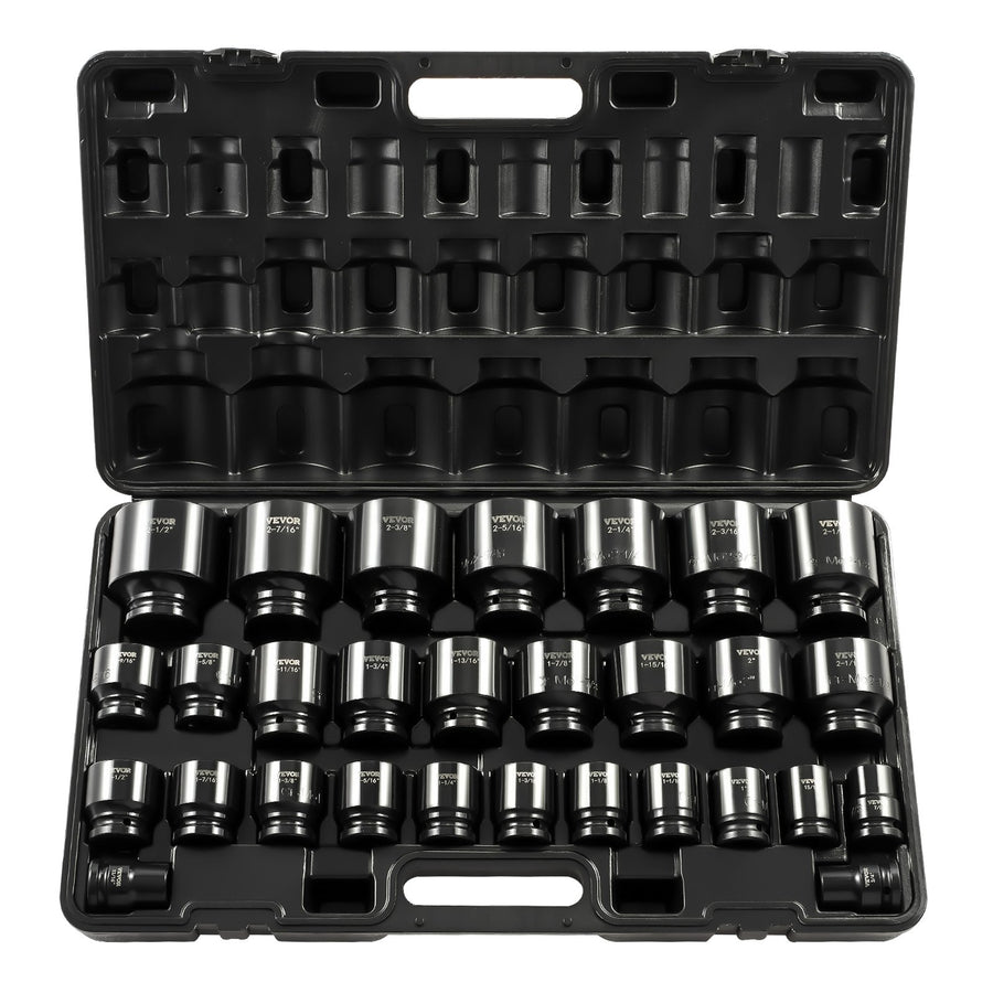 VEVOR Impact Socket Set 3/4 Inches 29 Piece Impact Sockets, 6-Point Sockets, Rugged Construction, CR-M0, 3/4 Inches Drive Socket Set Impact SAE 3/4