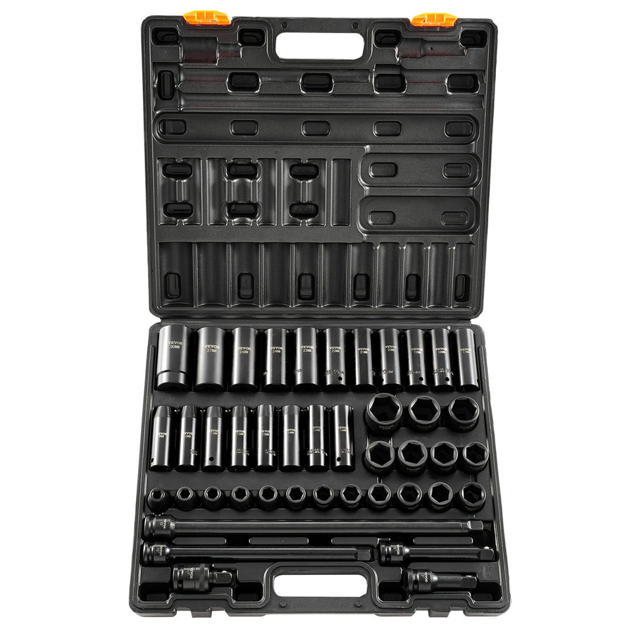 VEVOR Impact Socket Set 43 Piece Impact Sockets, Standard Socket Assortment, Drive Socket Set 6-Point Sockets Metric 9-30mm (Standard/Deep)