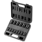 3/8" Drive Impact Socket Set, 14 Piece Shallow Socket Set Metric 7-20mm, 6 Point Cr-Mo Alloy Steel for Auto Repair, Easy-to-Read Size Markings, Rugged Construction, Includes Storage Case