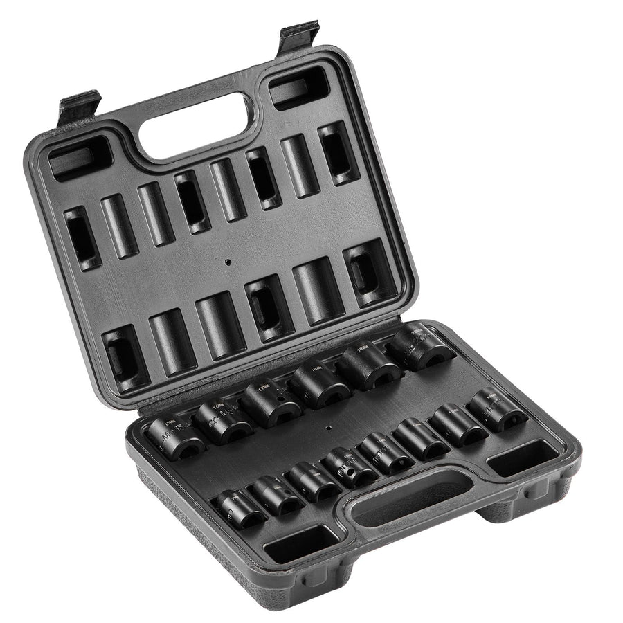 3/8" Drive Impact Socket Set, 14 Piece Shallow Socket Set Metric 7-20mm, 6 Point Cr-Mo Alloy Steel for Auto Repair, Easy-to-Read Size Markings, Rugged Construction, Includes Storage Case