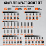 VEVOR Impact Sockets Set 130PCS 6-Point 3/8
