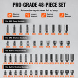 VEVOR Impact Sockets Set 48pcs 6-Point 1/4" Drive Bit Ratchet Tool Kit Case