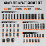 VEVOR Impact Sockets Set 59pcs 6-Point 3/8