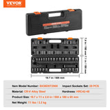 VEVOR Impact Sockets Set 29pcs 6-Point 3/8in Drive Bit Ratchet Tool Kit Case - Close-Up Angle