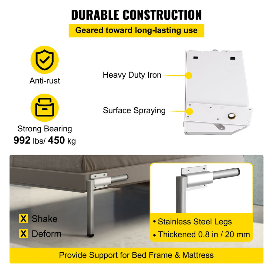 Murphy Mounting Wall Springs Mechanism, Heavy Duty Support Hardware DIY Kit, Bed Springs Mechanism Ideal for King Queen Bed (Vertical), White