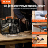 VEVOR Drill Bit Set 100PCS Screwdriver Bit Set with Carrying Case Multi-purpose - Front View