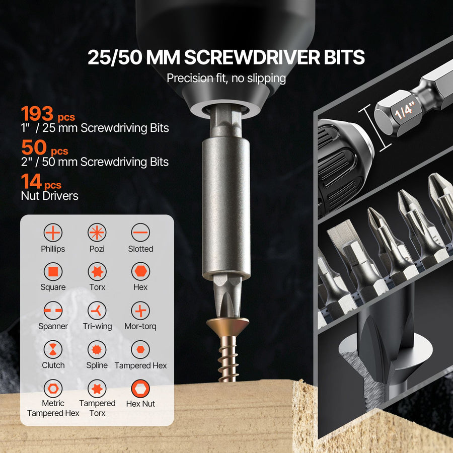 Drill Bit Set, 318 Pieces Drill and Driver Bit Set, Screwdriver Bit Set Suitable for Wood Metal Cement Drilling and Screw Driving, Drill Bit Sets Combo Kit Assorted in Organized Carrying Case