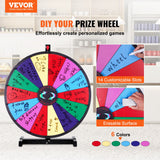 VEVOR 24 inch Spinning Prize Wheel, 14 Slots Tabletop Spinner, Heavy Duty Roulette Wheel with a Dry Erase and 2 Markers, Win Fortune Spin Games in Party Pub Trade Show Carnival - Front View
