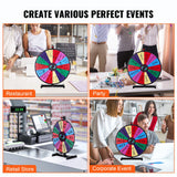 VEVOR 24 inch Spinning Prize Wheel, 14 Slots Tabletop Spinner, Heavy Duty Roulette Wheel with a Dry Erase and 2 Markers, Win Fortune Spin Games in Party Pub Trade Show Carnival - Rear View