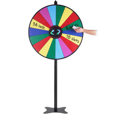 VEVOR 36 inch Spinning Prize Wheel, 18 Slots Spinning Wheel, Roulette Wheel with a Dry Erase and 2 Markers, Tabletop or Floor Standing Win Fortune