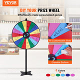VEVOR 36 inch Spinning Prize Wheel, 18 Slots Spinning Wheel, Roulette Wheel with a Dry Erase and 2 Markers, Tabletop or Floor Standing Win Fortune Spin Games in Party Pub Trade Show Carnival - Front View