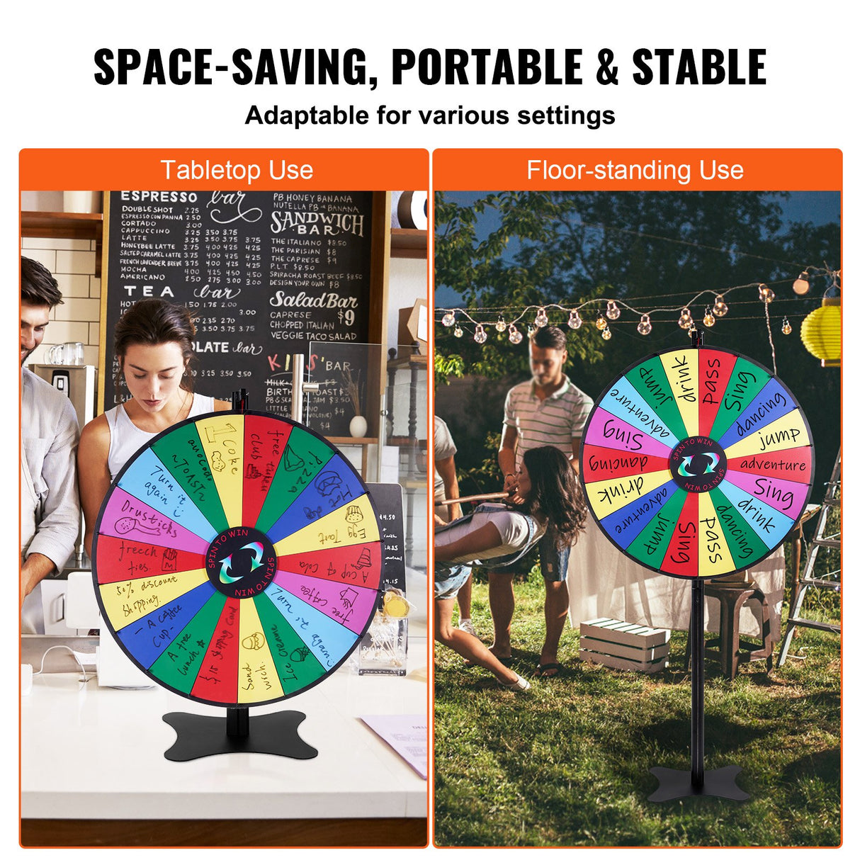 VEVOR 36 inch Spinning Prize Wheel, 18 Slots Spinning Wheel, Roulette Wheel with a Dry Erase and 2 Markers, Tabletop or Floor Standing Win Fortune Spin Games in Party Pub Trade Show Carnival