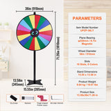 VEVOR 36 inch Spinning Prize Wheel, 18 Slots Spinning Wheel, Roulette Wheel with a Dry Erase and 2 Markers, Tabletop or Floor Standing Win Fortune Spin Games in Party Pub Trade Show Carnival - Close-Up Angle