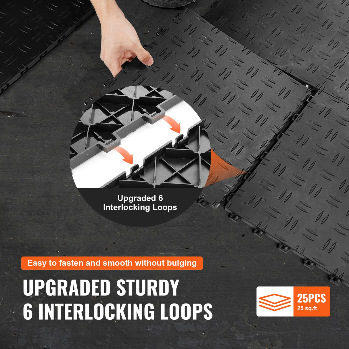 VEVOR Garage Tiles Interlocking, 12 x 12 x 0.53 inch 50 Pack Garage Floor Covering Tiles, Non-Slip Double-Sided Texture Garage Flooring Tiles, for Garages, Basements, Repair Shops, Black
