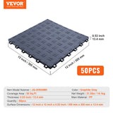 VEVOR Garage Tiles Interlocking, 12 x 12 x 0.53 inch 50 Pack Garage Floor Covering Tiles, Non-Slip Double-Sided Texture Garage Flooring Tiles, for Garages, Basements, Repair Shops, Graphite Gray - Close-Up Angle