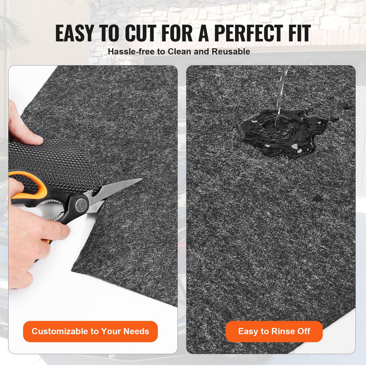 VEVOR Garage Floor Mat, 2.28 x 6.1 M Waterproof Protection from Water,Snow, Rain,Mud and Oil for Cars, Non-slip Heavy Duty Containment Mat with TPE Anti-Leak Backing & Easy to Clean & Cuttable