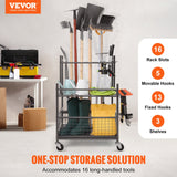 VEVOR Garden Tool Organizer, 16 Slots with Hooks, Yard Tool Tower Rack with Wheels for Garage Organization and Storage, Hold Long-Handled Tool/Rake/Broom, Metal Tool Stand Holder for Shed, Outdoor - Front View