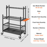 VEVOR Garden Tool Organizer, 16 Slots with Hooks, Yard Tool Tower Rack with Wheels for Garage Organization and Storage, Hold Long-Handled Tool/Rake/Broom, Metal Tool Stand Holder for Shed, Outdoor - Close-Up Angle