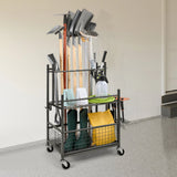 VEVOR Garden Tool Organizer, 16 Slots with Hooks, Yard Tool Tower Rack with Wheels for Garage Organization and Storage, Hold Long-Handled Tool/Rake/Broom, Metal Tool Stand Holder for Shed, Outdoor - Low Angle