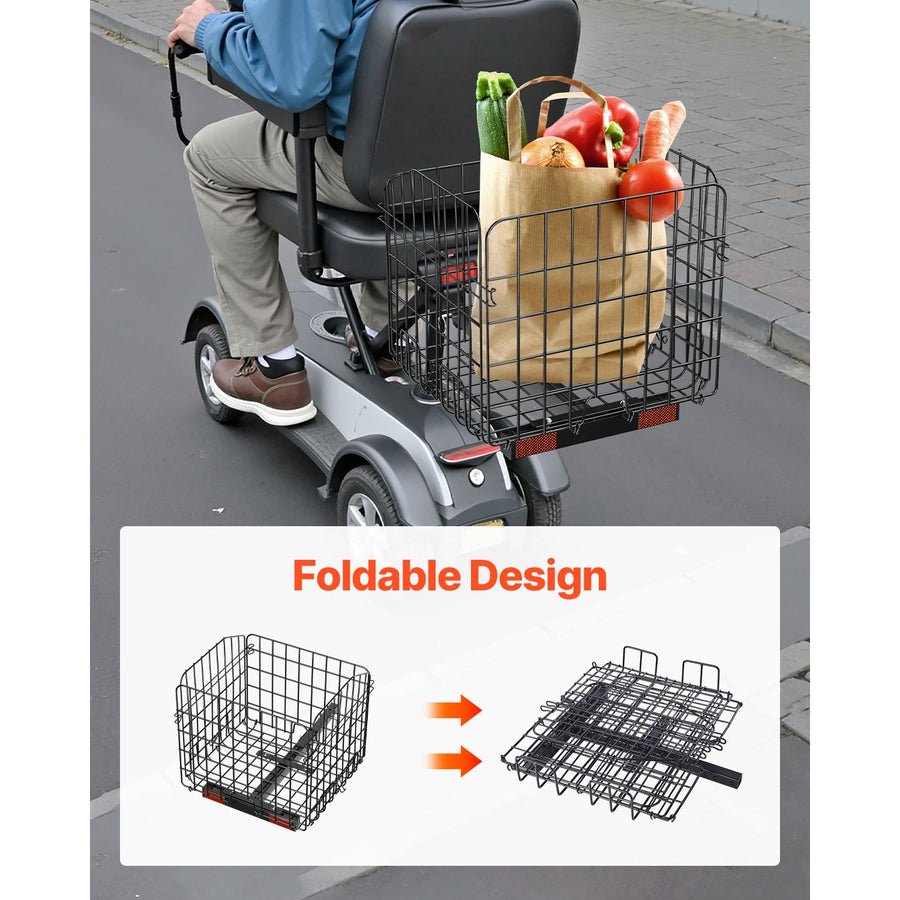 Scooter Rear Basket, Folding Metal Wire Basket, Heavy Duty & Spacious Cargo Basket, Works with 1-inch Receiver, Compatible with Most Golden, Drive & Pride Mobility Scooter