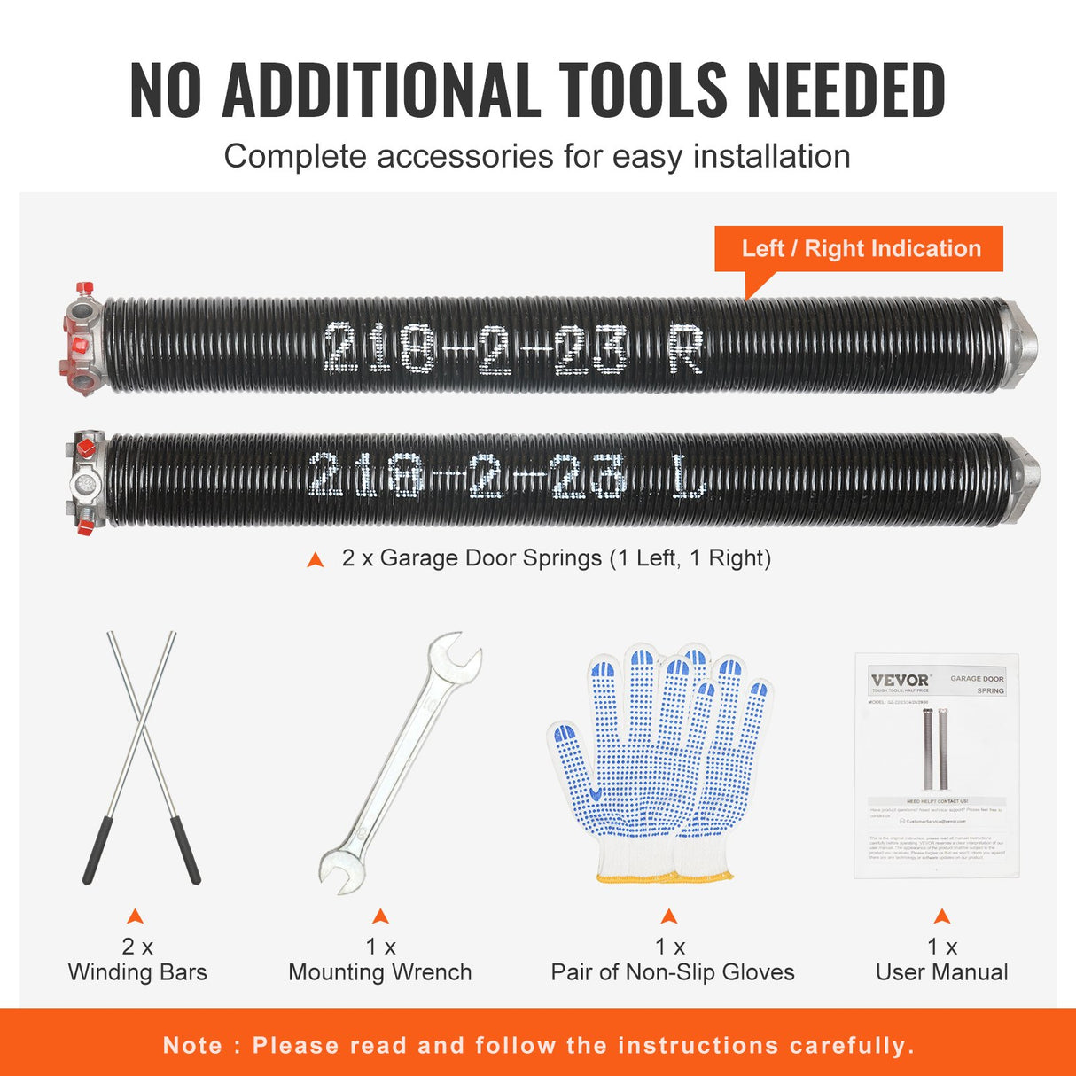 VEVOR Garage Door Torsion Springs Pair of 0.218 x 2 x 23inch with Winding Bars