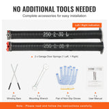 VEVOR Garage Door Torsion Springs, 16000 Cycles, Pair of 0.25 x 2 x 30inch, Garage Door Springs with Non-Slip Winding Bars, Mounting Tool and Gloves, Electrophoresis Coated, for Replacement - 45-Degree Angle