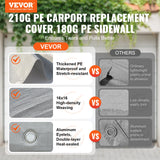 VEVOR Carport Replacement Canopy Cover Top + Side Wall 10 x 20 ft, Garage Tent Shelter Tarp Heavy-Duty Waterproof & UV Protected, Easy Installation with Ball Bungees,White (Frame Not Included) - Front View