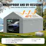 VEVOR Carport Replacement Canopy Cover Top + Side Wall 10 x 20 ft, Garage Tent Shelter Tarp Heavy-Duty Waterproof & UV Protected, Easy Installation with Ball Bungees,White (Frame Not Included) - Side View
