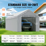 VEVOR Carport Replacement Canopy Cover Top + Side Wall 10 x 20 ft, Garage Tent Shelter Tarp Heavy-Duty Waterproof & UV Protected, Easy Installation with Ball Bungees,White (Frame Not Included) - Top-Down View