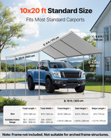 Carport Replacement Canopy, 6 x 3 m Potable Garage Tent Top Tarp, UV-Resistant & Waterproof Car Shelter Tarp, Heavy Duty Car Port Cover with Ball Buggees, Grey, Frame Not Included - Front View