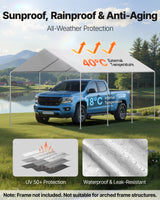 Carport Replacement Canopy, 6 x 3 m Potable Garage Tent Top Tarp, UV-Resistant & Waterproof Car Shelter Tarp, Heavy Duty Car Port Cover with Ball Buggees, Grey, Frame Not Included