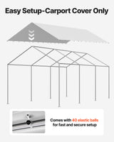 Carport Replacement Canopy, 6 x 3 m Potable Garage Tent Top Tarp, UV-Resistant & Waterproof Car Shelter Tarp, Heavy Duty Car Port Cover with Ball Buggees, Grey, Frame Not Included - 45-Degree Angle