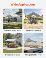Carport Replacement Canopy, 6 x 3 m Potable Garage Tent Top Tarp, UV-Resistant & Waterproof Car Shelter Tarp, Heavy Duty Car Port Cover with Ball Buggees, Grey, Frame Not Included - Rear View