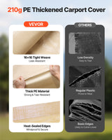 VEVOR Carport Replacement Canopy, 6 x 3 m Potable Garage Tent Top Tarp with Sidewalls, UV-Resistant & Waterproof, Heavy Duty Car Shelter Tarp with Ball Buggees, Beige, Frame Not Included - 45-Degree Angle